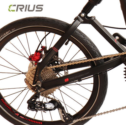 20 inch opvouwbare fiets met 9 snelheden en schijfremmen.